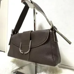 ウンガロ シボ革 レザー ハンドバッグ ワンショルダーバック ブラウン