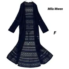 極美品 Mila Owen 透かし編み ロングカーディガン ネイビー F サマー