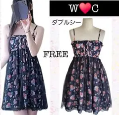 し*ま様 WC　薔薇　バラ柄　チュール　ワンピース　黒　花柄　フレア　韓国　リボのサムネイル