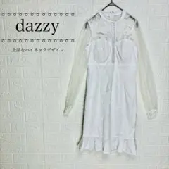 dazzy ハイネック 花柄レース 長袖 ミニドレス ホワイト　Lサイズ