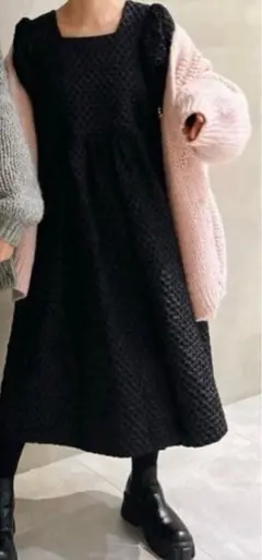 アンミヌ ギャザーシャツドッキングカーディガン フリル ブラック 【美