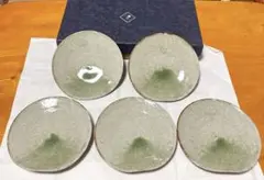 新品未使用品　陶磁器 食器セット 5枚 グレーと緑　小皿