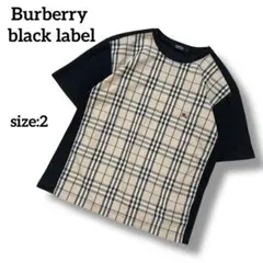 バーバリーブラックレーベル　ノバチェック　Ꭲシャツ　切替デザイン　黒　2