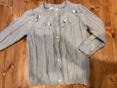 グレー 花刺繍 ニットカーディガン 100％コットン