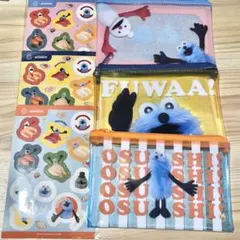 パペットスンスン　スシロー　コラボ　　クリアポーチ&シール　全種　3点セット