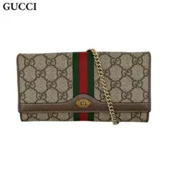 グッチ シェリー GG柄 チェーンウォレット 二つ折り財布 ショルダー ブラウン