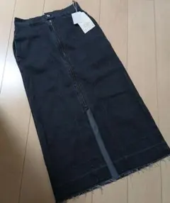 新品未使用タグ付☆フロントジッパーデニムロングスカートL 黒