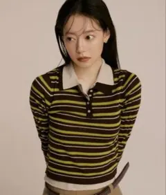 SNIDEL スナイデル　レイヤードポロニット　ボーダー