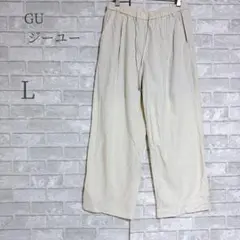 GU リネンブレンドワイドパンツ L アイボリー センタープレス ウエストゴム