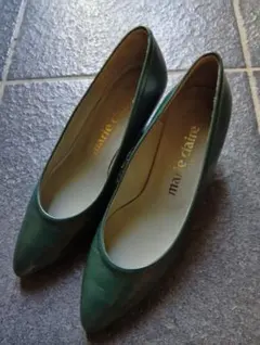 マリー・クレールmarie claireパンプス22.5Eグリーン革ヒール4cm