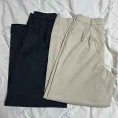 ユニクロ　タックワイドパンツ　ツータック　S クリーム　グレー　2本セット