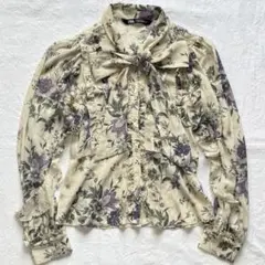 ZARA ブラウス シフォン フリル ボウタイ 花柄