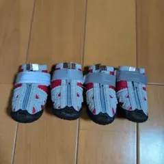 赤とグレーのドッグシューズ 小型犬用 Sサイズ