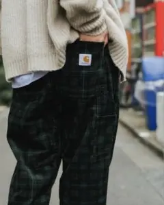 Carhartt コーデュロイ ブラックチェック カーゴパンツ（緑色）