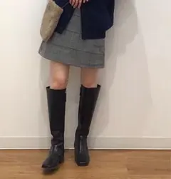 UNIQLOウールブレンドミニスカート（ハイウエスト）チェックグレーウエスト64