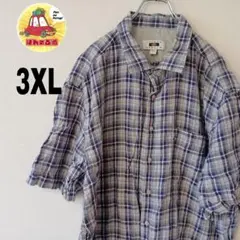 USA古着 JOSEPHABBOUD 半袖ボタンシャツ　3XL パープル　グレーのサムネイル