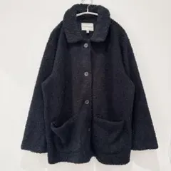 ボアジャケット ボアコート オーバーサイズ 襟 長袖 無地 L 黒 ゆったり
