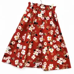 kate spade ケイトスペード フレアスカート 花柄 赤 ロング ミモレ丈のサムネイル