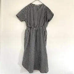 イーハイフンワールドギャラリー チェック半袖ワンピース 膝下 F 白黒
