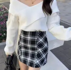 GRL バックリボンツイードチェックミニスカート