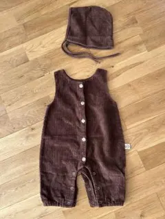 【新品未使用】韓国子供服コーデュロイオーバーオール 帽子付き