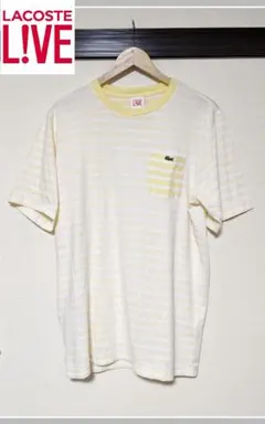 【LACOSTE LIVE】半袖Tシャツ/ストライプ/刺繍/ロゴ/美品