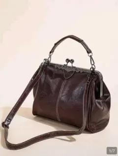 がま口ショルダーバッグ チャコール フェイクレザー