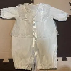 ホワイト レース付き ツーウェイ・ドレスオール 50-60cm