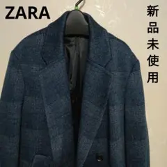 美品ZARA MANザラ ツイード ダブルブレスト チェスターコートM