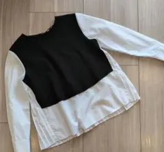 ザラ　ZARA　黒　白　レイヤード長袖シャツ　レディース