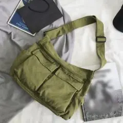 多収納 ショルダーバッグ カーキ メッセンジャー バッグ ビンテージ ミリタリー