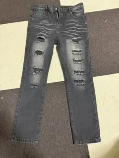 ダメージ加工 ダークグレー デニムパンツ 14Y