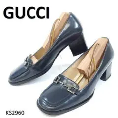 グッチ　ビットローファー　チャンキーヒール　スクエアトゥ　本革　レザー　EU35