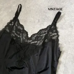 VINTAGE 90s サテンレースキャミソール ランジェリー Y2K ブラック