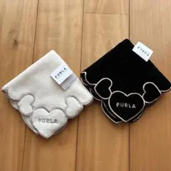 フルラ タオルハンカチ 2枚(22×22cm)ブラック❤️ホワイトハート「新品」