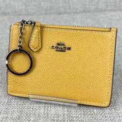 美品コーチ★片側マチ有 パス＆コインケース ぺブルドレザー 本革 黄土色