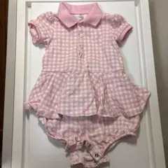【美品】Ralph Lauren ピンクギンガムチェック　ロンパース 6M 70