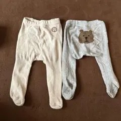 GAP ベビータイツ クリーム色 グレー クマ刺繍