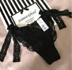 エメフィール　レース　リボン　Tバック　ショーツ　黒　L ブラック