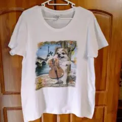 チワワ Tシャツ レディース L (エッフェル塔で、チェロを弾いている)
