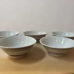 ホワイトストライプ陶器どんぶり5個セット