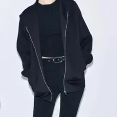 ZARA キューバ風 フード付き スウェットパーカー ブラック M 新品