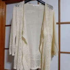 透かし編み カーディガン アイボリーのサムネイル