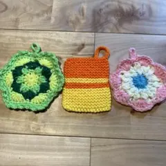 ハンドメイド 手編み アクリルたわし 3点セットのサムネイル