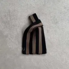 ニット トートバッグ ストライプ 黒 茶色 ミニトート レディース エコバッグ