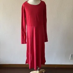 【訳あり】 赤い 長袖 カットソー ワンピース レッド 裾にほつれあり