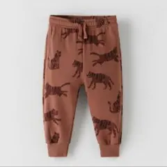 タイガープリントプラッシュジャージーパンツ　虎柄　ブラウン　おしゃれ　総柄