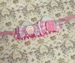 ぬい服　ヘッドドレス　10cm ピンク猫耳　萌　肉球　リボン　ハンドメイド