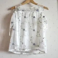 チュール　セットアップ　ワンピース風　花柄　ホワイト