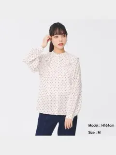 GU ドット柄 フリル付き長袖シャツ M